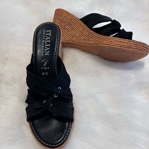 Italian shoemakers wedge black sand sandals